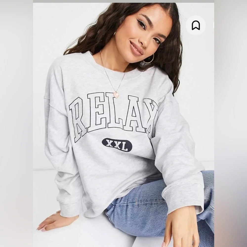 TopShop petite Relax embroidered sweatshirt in gray heather